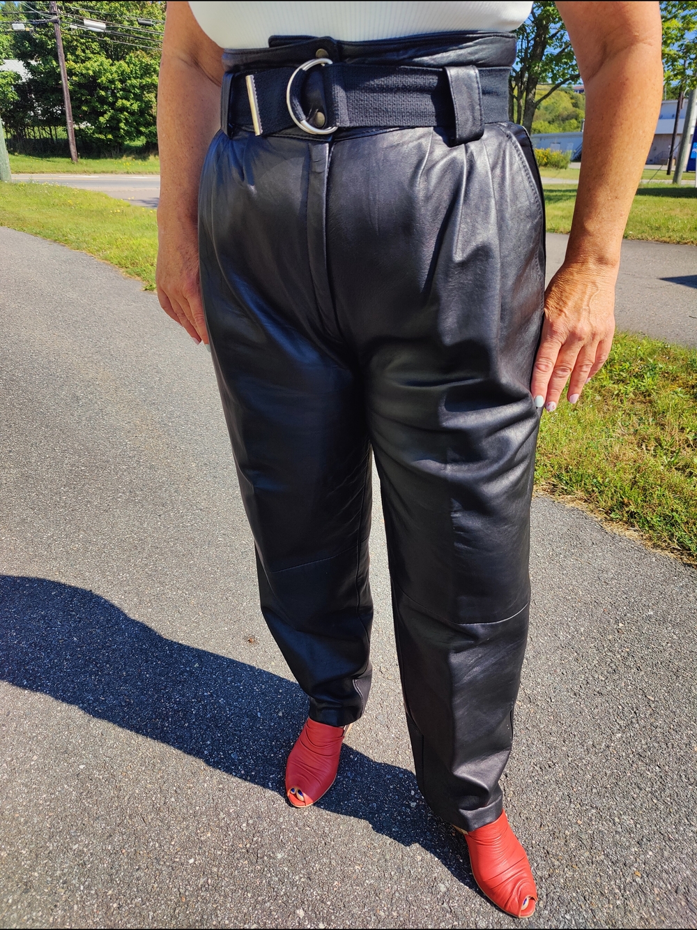 Vintage passport 100% leather high waisted belted pants made in Canada
